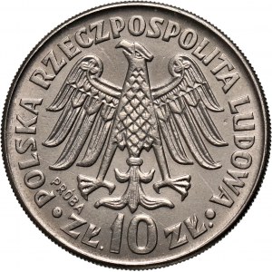 PRL, 10 złotych 1964, Kazimierz Wielki - napis wypukły, PRÓBA, nikiel