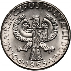 PRL, 10 złotych 1965, Siedemset lat Warszawy - gruba Syrenka, PRÓBA, nikiel