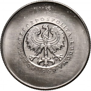 PRL, 10 złotych 1969, 25. rocznica PRL, PRÓBA, nikiel, bez monogramu JJ na rewersie