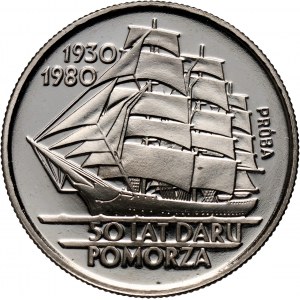 PRL, 20 złotych 1980, 50 lat Daru Pomorza, PRÓBA, nikiel