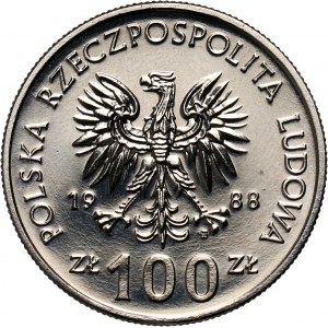 PRL, 100 złotych 1988, Jadwiga, PRÓBA, nikiel