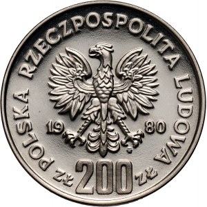 PRL, 200 złotych 1980, Kazimierz I Odnowiciel półpostać, PRÓBA, nikiel