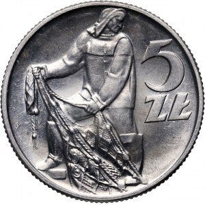 PRL, 5 złotych 1958, Rybak, szeroka cyfra 8 w dacie Bałwanek