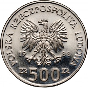 PRL, 500 złotych 1988, Jadwiga, PRÓBA, nikiel