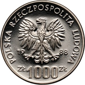 PRL, 1000 złotych 1988, Jadwiga, PRÓBA, nikiel
