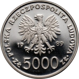 PRL, 5000 złotych 1989, Jan Paweł II, PRÓBA, nikiel