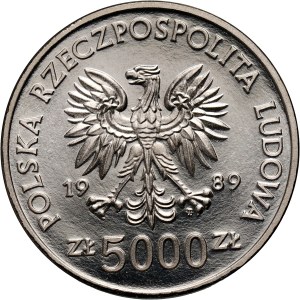 PRL, 5000 złotych 1989, Władysław II Jagiełło półpostać, PRÓBA, nikiel