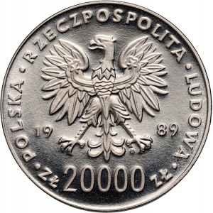 PRL, 20000 złotych 1989, XIV MŚ w piłce nożnej - Włochy 1990, PRÓBA, nikiel