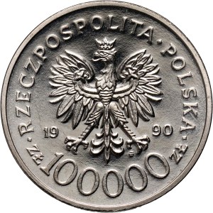 III RP, 100000 złotych 1990, Solidarność 1980-1990, PRÓBA, nikiel