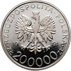 III RP, 200000 złotych 1991, Gen. Leopold Okulicki - Niedźwiadek, PRÓBA, nikiel