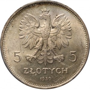 II RP, 5 złotych 1930, Sztandar, Stempel płytki