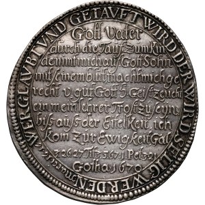 Niemcy, Saksonia-Gotha, Ernest I Pobożny, talar chrzcielny (tauftaler) 1670, Gotha