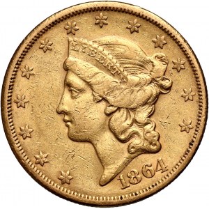 USA, 20 Dollars 1864 S, San Francisco, Liberty Head