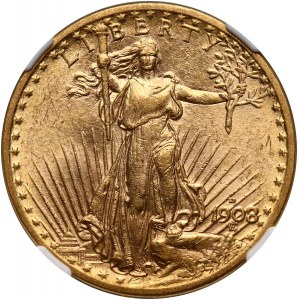 Stany Zjednoczone Ameryki, 20 dolarów 1908 D, Denver, bez motta, St. Gaudens
