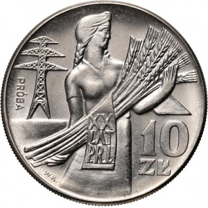 PRL, 10 złotych 1964, Kobieta z kłosami (XX Lat PRL), PRÓBA, nikiel