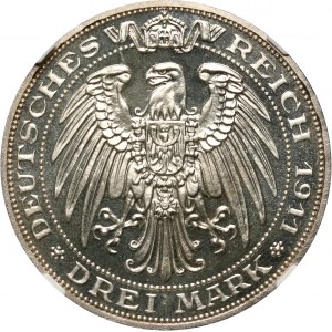 Niemcy, Prusy, Wilhelm II, 3 marki 1911 A, Berlin, Uniwersytet we Wrocławiu, PROOF