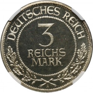 Germany, Weimar Republic, 3 Mark, 1926 A, Berlin, 700th anniversary of Free City of Lübeck, PROOF