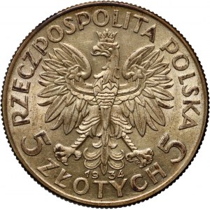 II RP, 5 złotych 1934, Warszawa, Głowa kobiety
