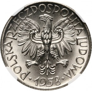 PRL, 1 złoty 1958, PRÓBA, nikiel, gałązka dębu