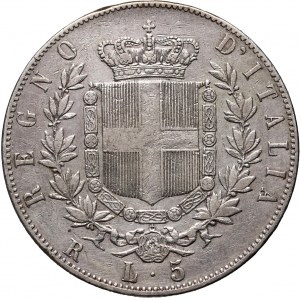 Italy, Vittorio Emanuele II, 5 Lire 1872 R, Rome