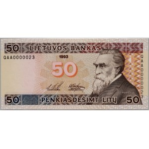 Litwa, 50 litu 1993, seria QAA0000023