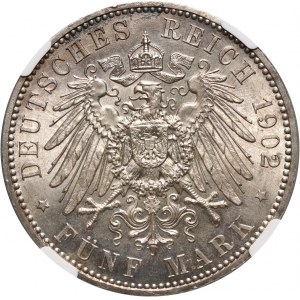 Germany, Saxony, Albert, 5 Mark 1902 E, Muldenhütten, Commemorating the death of King Albert
