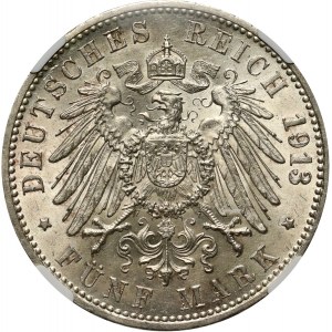 Niemcy, Badenia, Fryderyk II, 5 marek 1913 G, Karlsruhe