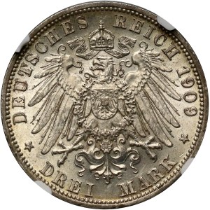 Germany, Schwarzburg-Sondershausen, Karl Günther, 3 Mark 1909 A, Berlin