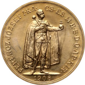 Węgry, Franciszek Józef I, 100 koron 1908 KB, Kremnica, Restrike
