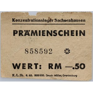 Germany, World War II, Sachsenhausen concentration camp voucher 0.50 mark