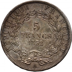 France, Louis Napoleon Bonaparte, 5 Francs 1852 A, Paris