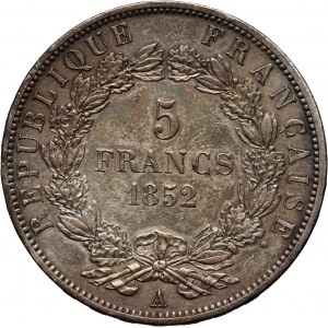 Francja, Ludwik Napoleon Bonaparte, 5 franków 1852 A, Paryż