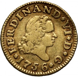 Hiszpania, Ferdynand VI, 1/2 escudo 1756 M-JB, Madryt