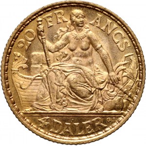 Dania, Duńskie Indie Zachodnie, Chrystian IX, 20 franków / 4 daler 1904, Kopenhaga
