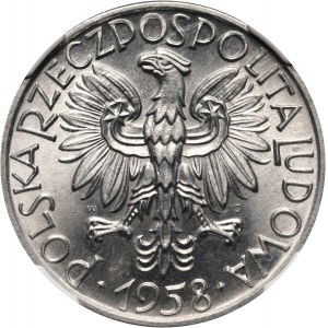 PRL, 5 złotych 1958, Rybak, wąska cyfra 8