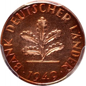 Niemcy, 1 fenig 1949 D, Monachium, stempel lustrzany (PROOF)