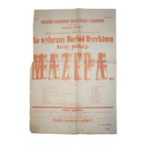 [XIX wiek AFISZ TEATRALNY] Poznań Teatr Miejski 9.VI.1859r. MAZEPA