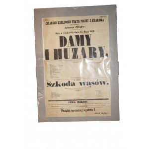 [XIX wiek AFISZ TEATRALNY] Teatr Miejski Poznań 15.V.1859 DAMY i HUZARY