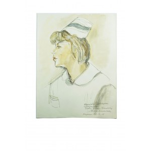 BEREZOWSKA Maja - Original watercolor, pencil / gift for the attendant mentioned in the dedication by name from the sanatorium in Krynica where Maja Berezowska stayed in September 1965. Size approx. 23 x 31cm