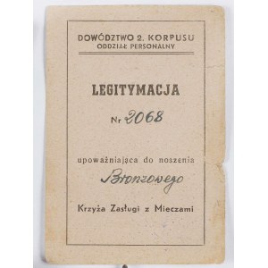 Zestaw: Brązowy Krzyż Zasługi z mieczami wraz z legitymacją