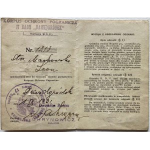 Legitymacja Korpusu Ochrony Pogranicza nr 1213 z roku 1931 wydana dla Leona Machowskiego