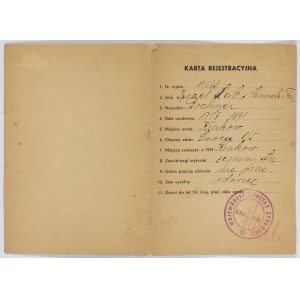 Vom Jüdischen Provinzialausschuss in Krakau ausgestellte Registrierungskarte