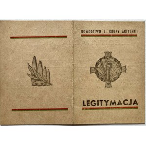 Legitimation of the memorial badge of the Second Artillery Group dated 15.XII.1946