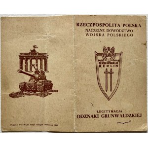 Legitymacja Odznaki Grunwaldzkiej nr 030688 z dnia 27.06.1945 r.