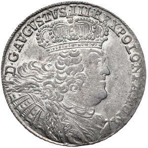 August III, Ort koronny 1755, Lipsk, szerokie popiersie, data wąsko rozstawiona