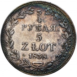 Zabór rosyjski, Mikołaj I, 3/4 rubla 5 złotych 1838 MW, Warszawa