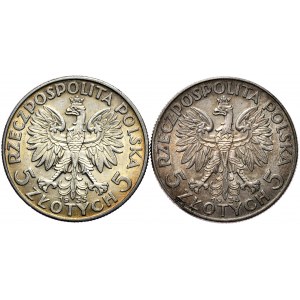 5 złotych 1933 kobieta, 5 złotych 1934 kobieta - razem 2 szt.