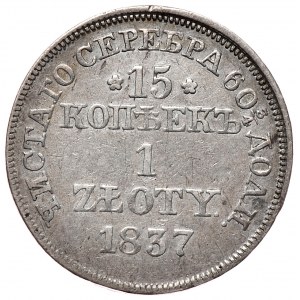Zabór rosyjski, Mikołaj I, 15 kopiejek 1 złoty 1837 MW, Warszawa