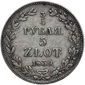 Zabór rosyjski, Mikołaj I, 3/4 rubla 5 złotych 1839 MW, Warszawa
