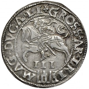 Zygmunt II August, trojak 1562 Wilno, L/LI, podwójnie nabite G w SIGIS.